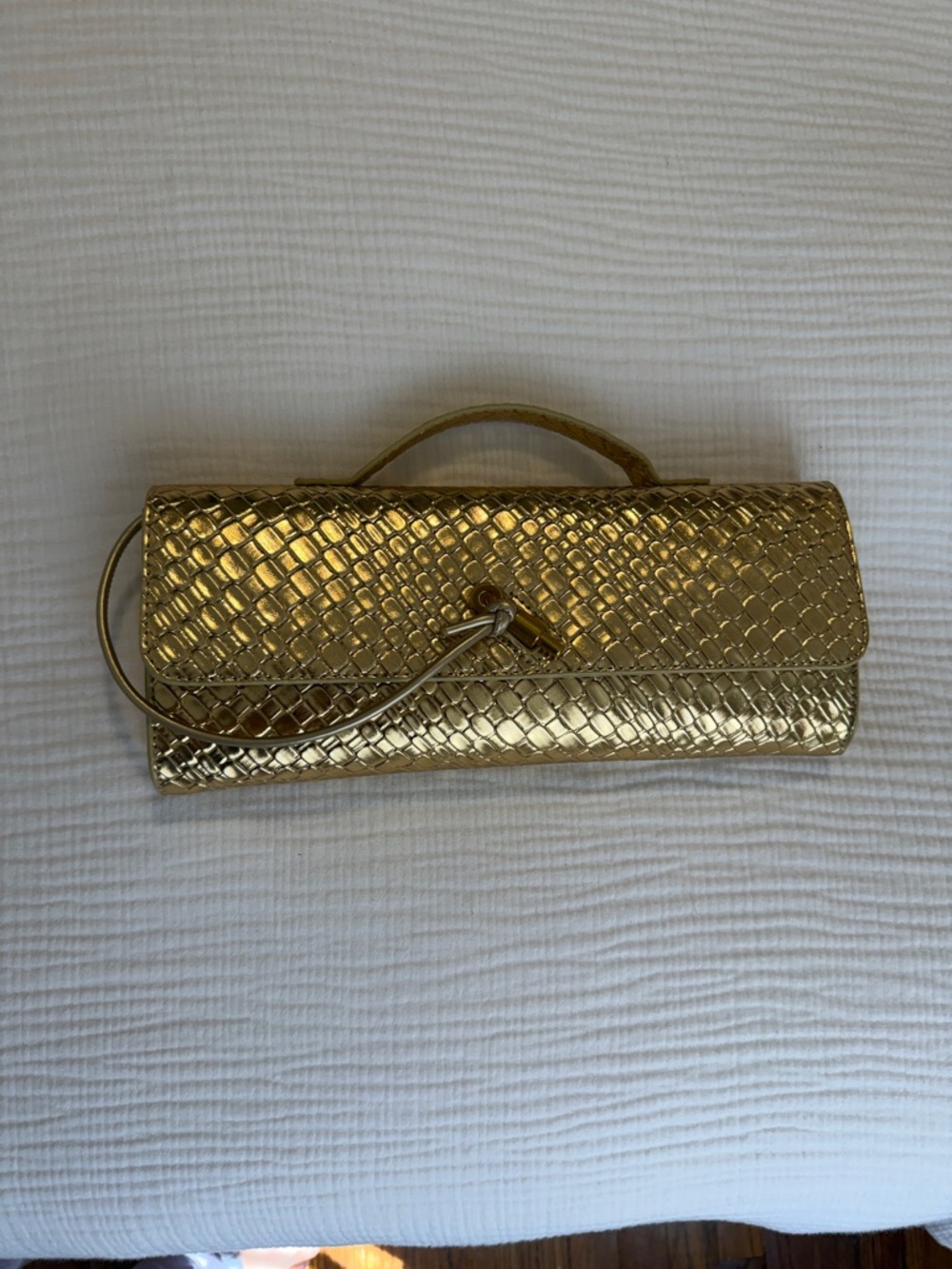 SHEIN Metallic Gold Textured Wristlet Clutch
